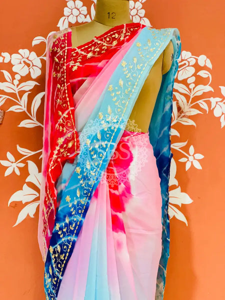 PURE DIAMOND CHIFFON PITTAN WORK SAREE