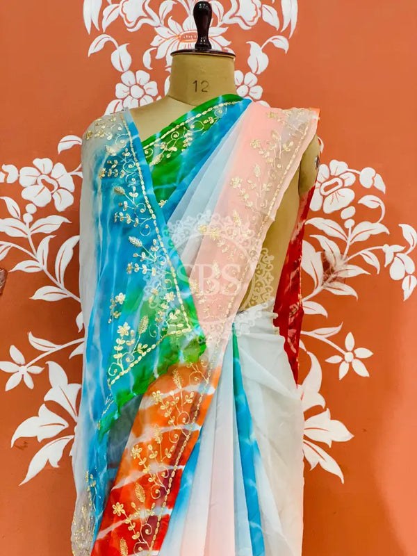 PURE DIAMOND CHIFFON PITTAN WORK SAREE