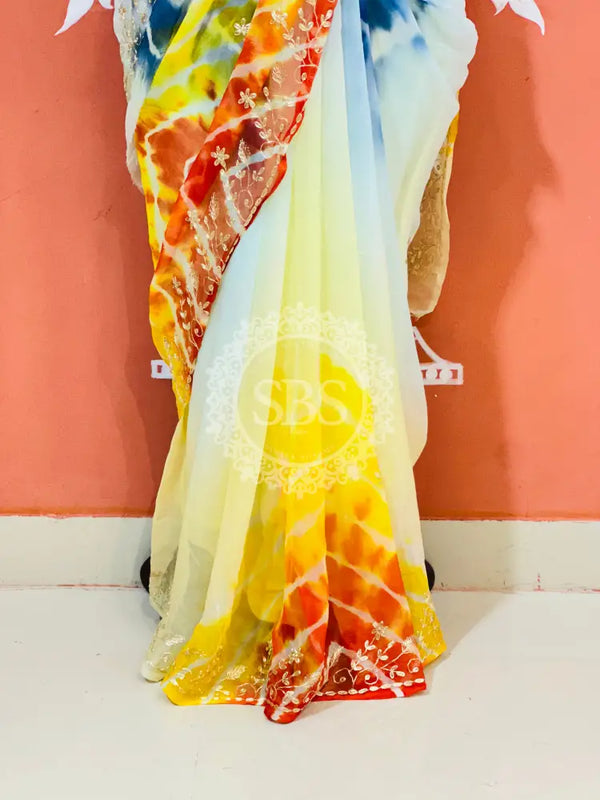 PURE DIAMOND CHIFFON PITTAN WORK SAREE