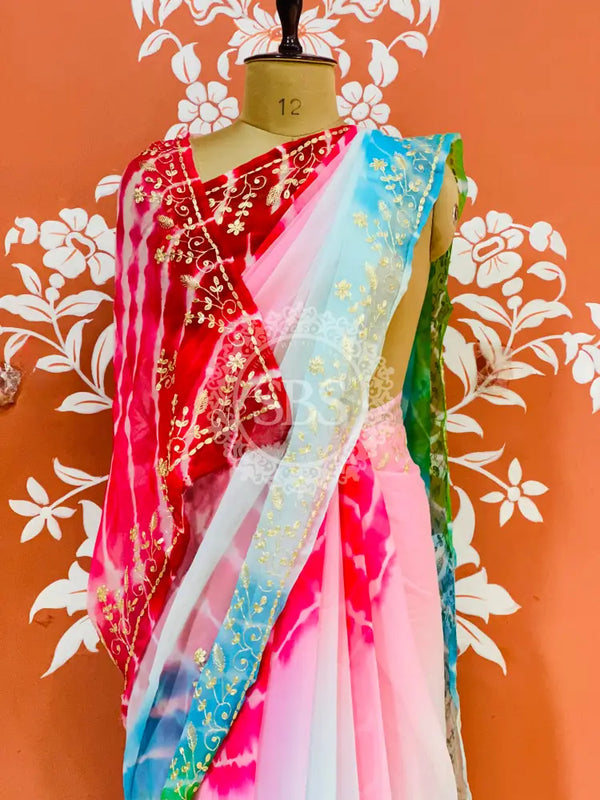 PURE DIAMOND CHIFFON PITTAN WORK SAREE