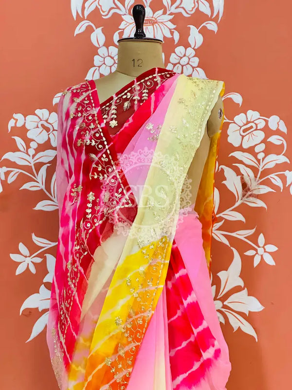 PURE DIAMOND CHIFFON PITTAN WORK SAREE