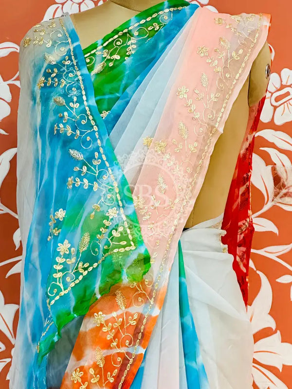 PURE DIAMOND CHIFFON PITTAN WORK SAREE