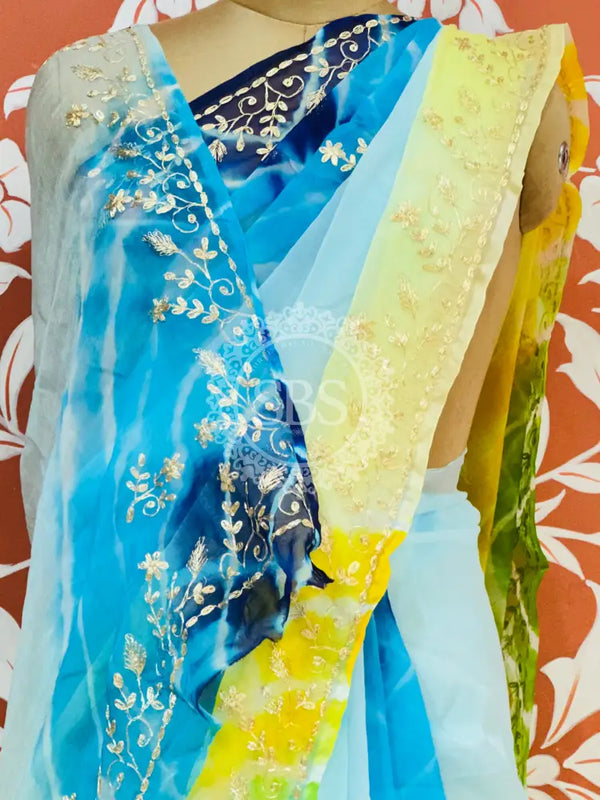 PURE DIAMOND CHIFFON PITTAN WORK SAREE