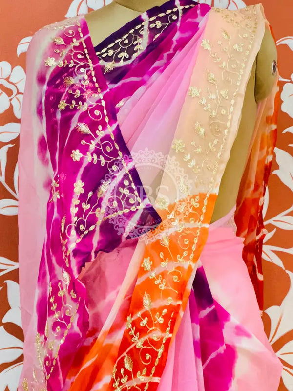 PURE DIAMOND CHIFFON PITTAN WORK SAREE