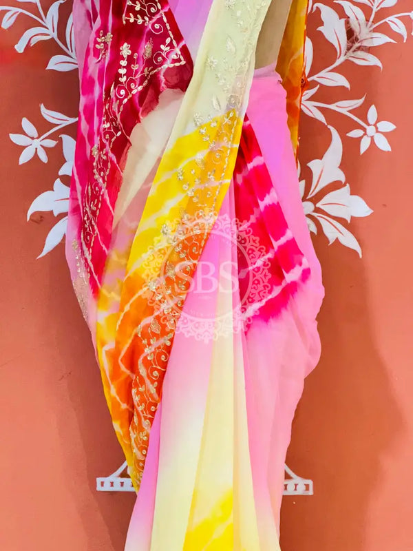 PURE DIAMOND CHIFFON PITTAN WORK SAREE