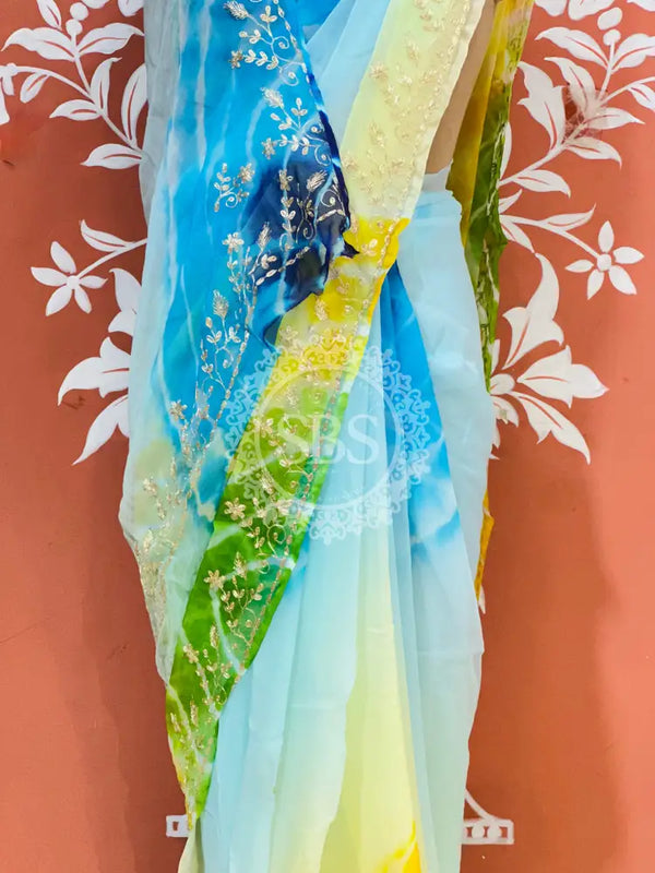 PURE DIAMOND CHIFFON PITTAN WORK SAREE