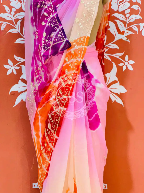 PURE DIAMOND CHIFFON PITTAN WORK SAREE
