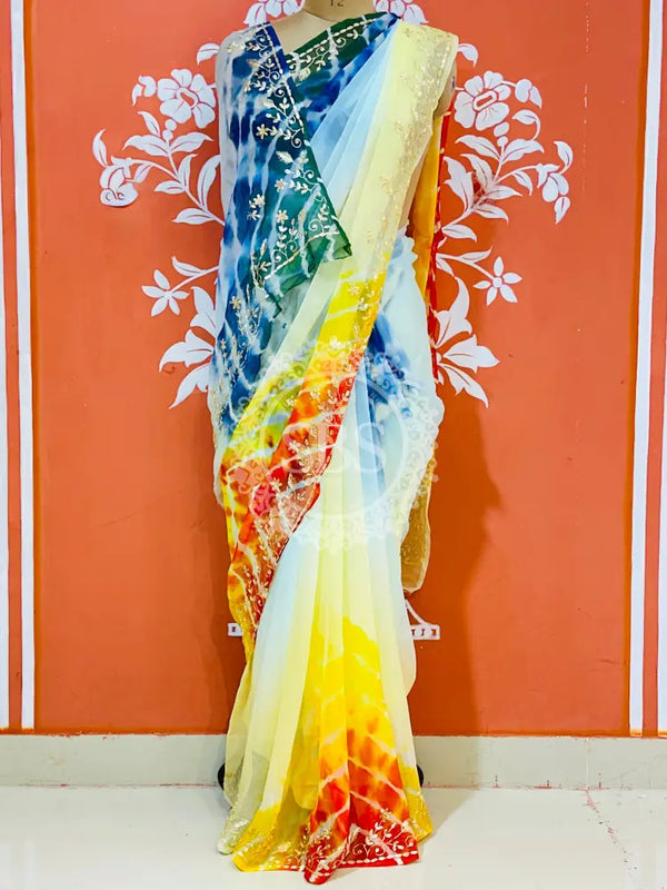 PURE DIAMOND CHIFFON PITTAN WORK SAREE
