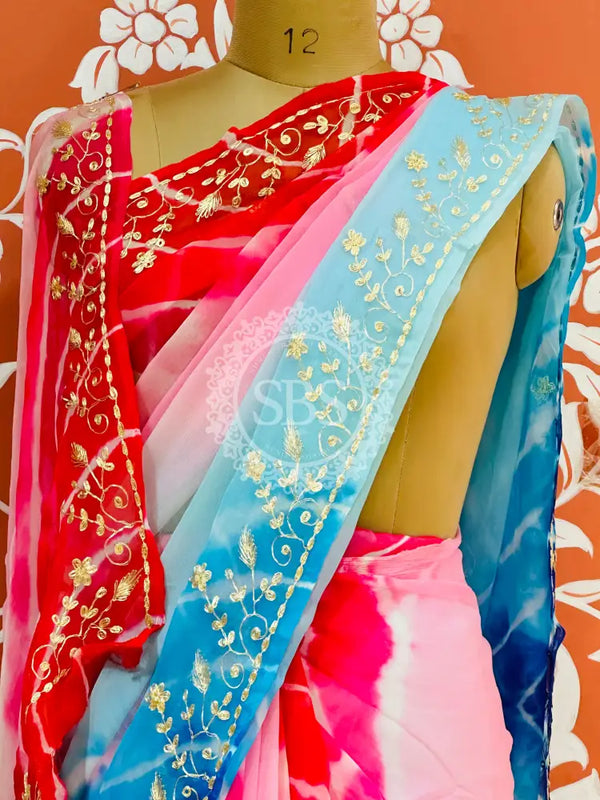 PURE DIAMOND CHIFFON PITTAN WORK SAREE
