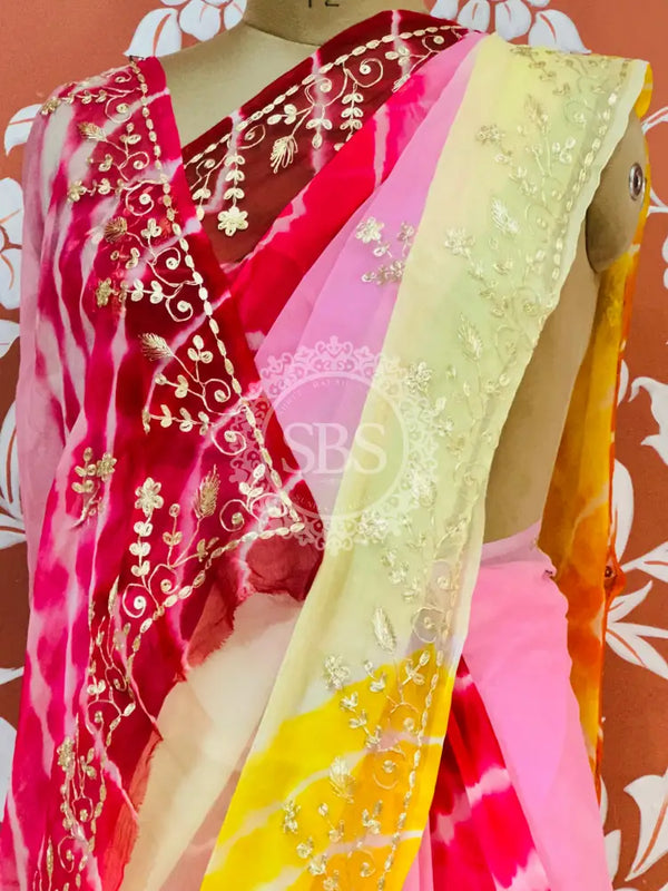 PURE DIAMOND CHIFFON PITTAN WORK SAREE