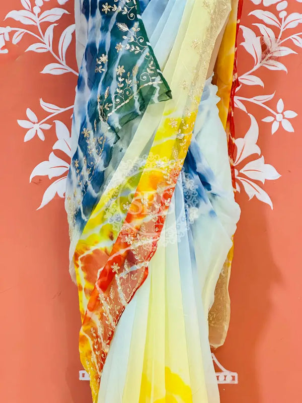 PURE DIAMOND CHIFFON PITTAN WORK SAREE