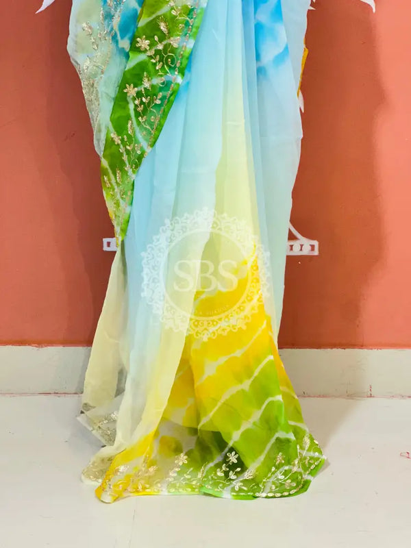 PURE DIAMOND CHIFFON PITTAN WORK SAREE