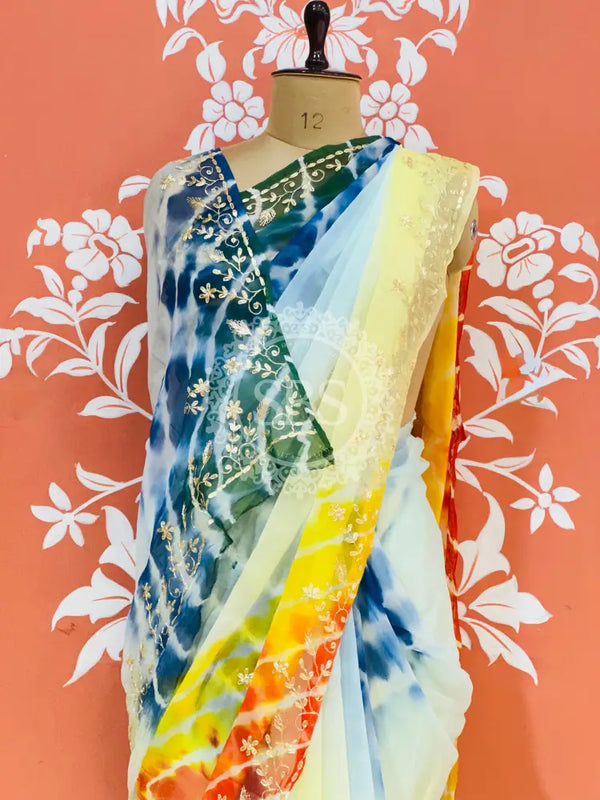 PURE DIAMOND CHIFFON PITTAN WORK SAREE