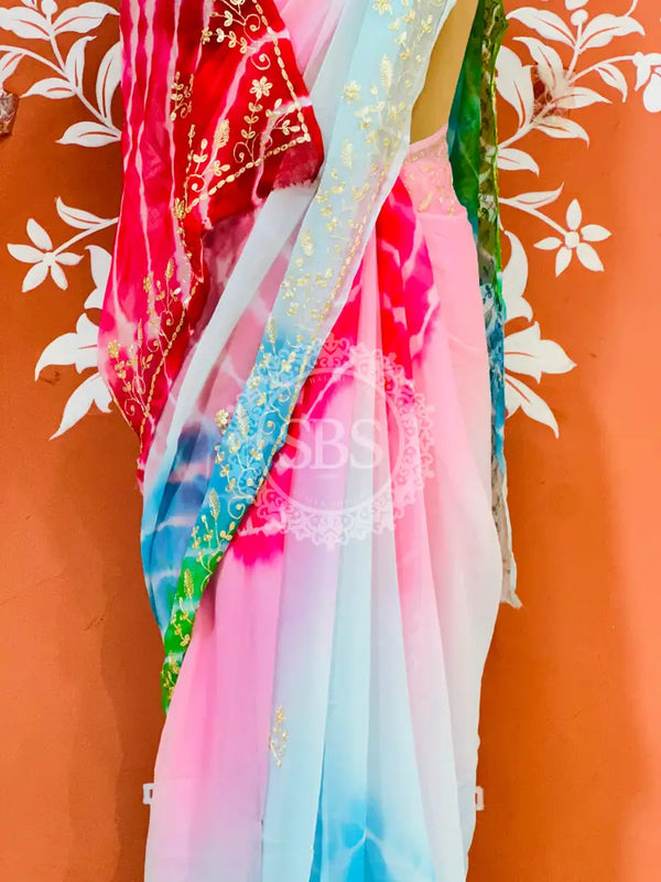 PURE DIAMOND CHIFFON PITTAN WORK SAREE