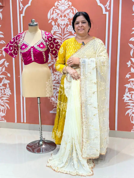 PURE DIAMOND CHIFFON SAREE WITH AANGI BLOUSE