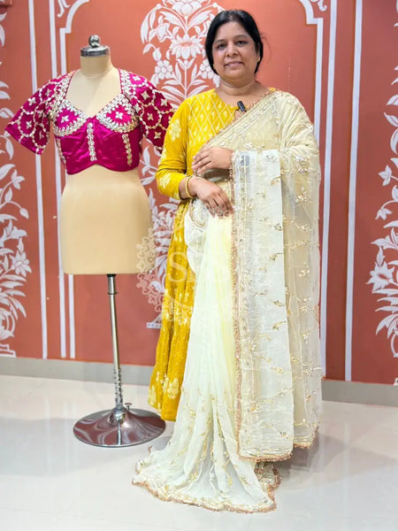 PURE DIAMOND CHIFFON SAREE WITH AANGI BLOUSE