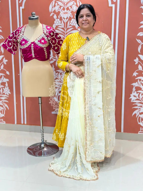 PURE DIAMOND CHIFFON SAREE WITH AANGI BLOUSE