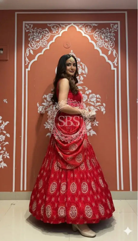 Pure Gazi Satin Silk Gota Mandana Lehenga