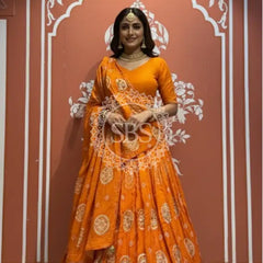 Pure Gazi Satin Silk Gota Mandana Lehenga