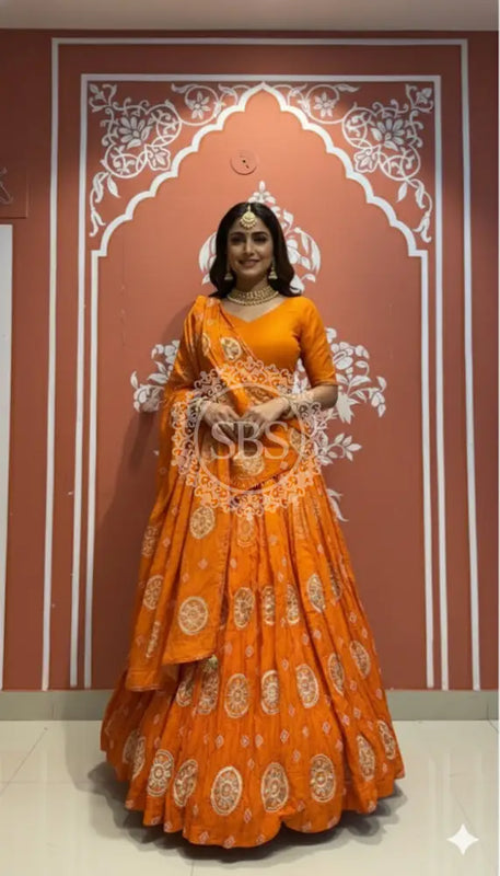 Pure Gazi Satin Silk Gota Mandana Lehenga