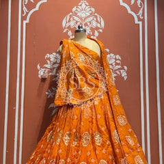 Pure Gazi Satin Silk Gota Mandana Lehenga