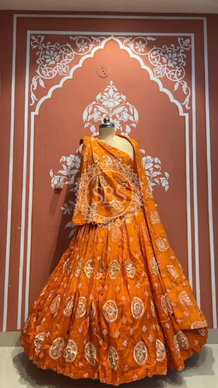 Pure Gazi Satin Silk Gota Mandana Lehenga