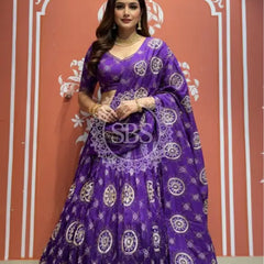 Pure Gazi Satin Silk Gota Mandana Lehenga Purple / Free Size