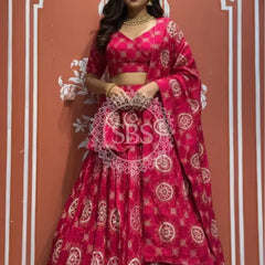 Pure Gazi Satin Silk Gota Mandana Lehenga Rani / Free Size