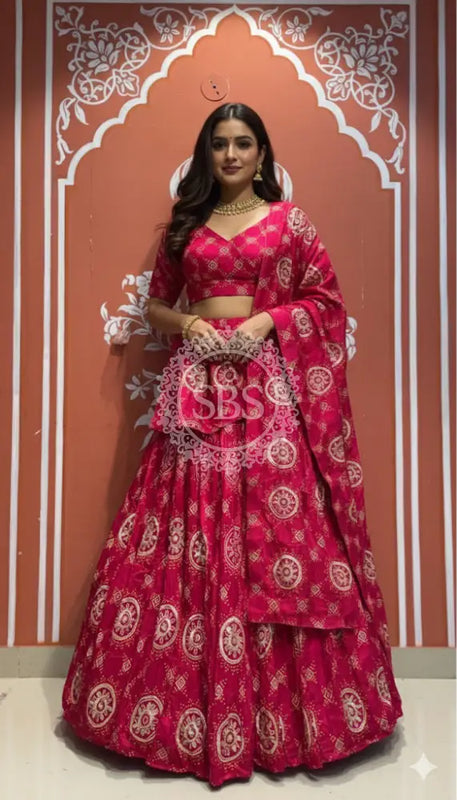 Pure Gazi Satin Silk Gota Mandana Lehenga Rani / Free Size