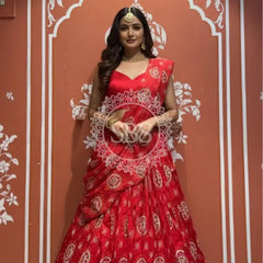Pure Gazi Satin Silk Gota Mandana Lehenga Red / Free Size