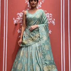 Pure Gazi Satin Silk Gota Mandana Lehenga Sea Green / Free Size