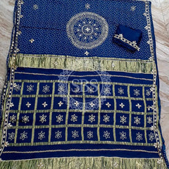 PURE GAZI SATIN SILK SAREE Blue / Free Size