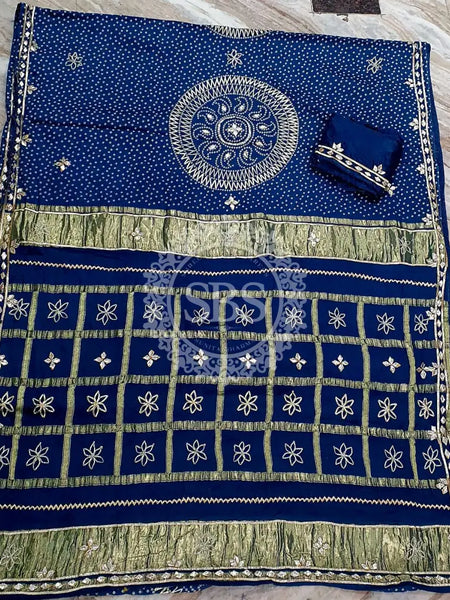 PURE GAZI SATIN SILK SAREE Blue / Free Size