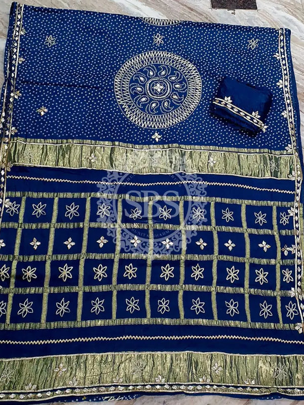 PURE GAZI SATIN SILK SAREE Blue / Free Size