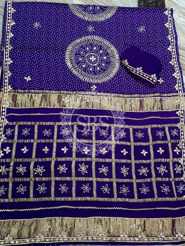 PURE GAZI SATIN SILK SAREE Navy / Free Size