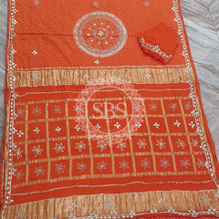 PURE GAZI SATIN SILK SAREE Orange / Free Size