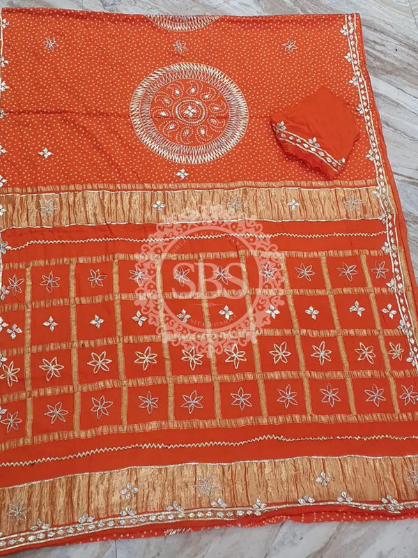 PURE GAZI SATIN SILK SAREE Orange / Free Size
