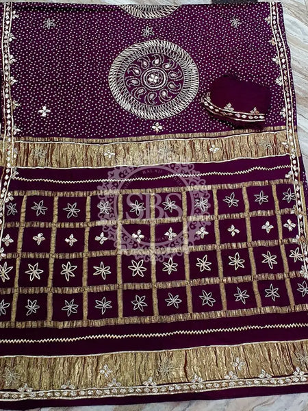 PURE GAZI SATIN SILK SAREE Purple / Free Size