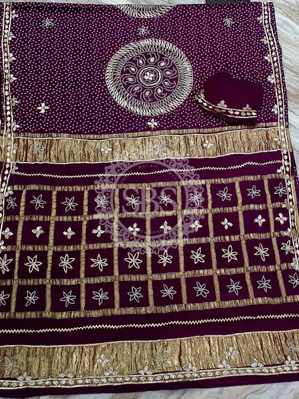 PURE GAZI SATIN SILK SAREE Purple / Free Size