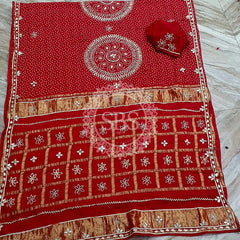 PURE GAZI SATIN SILK SAREE Red / Free Size