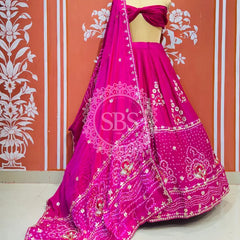 PURE GAZI SILK BHANDEJ LEHENGA Pink / Free Size