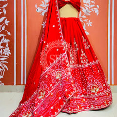 PURE GAZI SILK BHANDEJ LEHENGA Red / Free Size