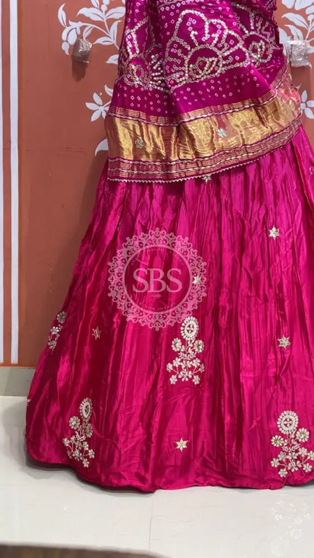 Pure Gazi Silk Dupatta Kacchi Patti with pure Gazi Silk kacchi patti Lehenga Pink / Free Size