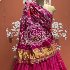 Pure Gazi Silk Dupatta Kacchi Patti with pure Gazi Silk kacchi patti Lehenga Pink / Free Size