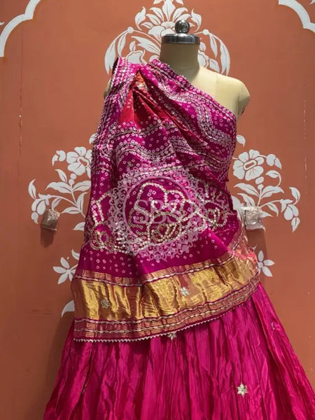 Pure Gazi Silk Dupatta Kacchi Patti with pure Gazi Silk kacchi patti Lehenga Pink / Free Size