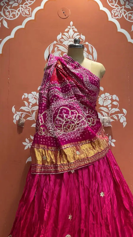 Pure Gazi Silk Dupatta Kacchi Patti with pure Gazi Silk kacchi patti Lehenga Pink / Free Size