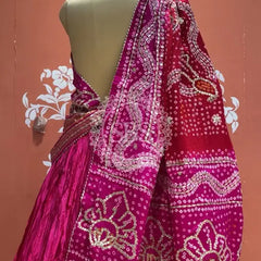 Pure Gazi Silk Dupatta Kacchi Patti with pure Gazi Silk kacchi patti Lehenga Pink / Free Size