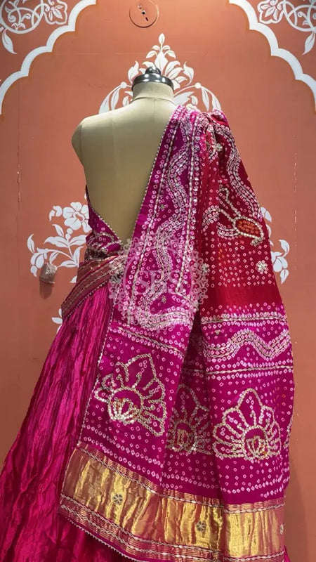 Pure Gazi Silk Dupatta Kacchi Patti with pure Gazi Silk kacchi patti Lehenga Pink / Free Size