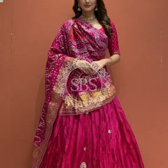 Pure Gazi Silk Dupatta Kacchi Patti with pure Gazi Silk kacchi patti Lehenga Pink / Free Size