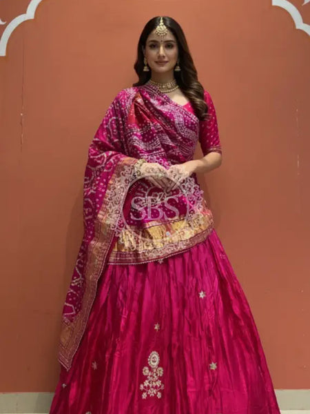 Pure Gazi Silk Dupatta Kacchi Patti with pure Gazi Silk kacchi patti Lehenga Pink / Free Size
